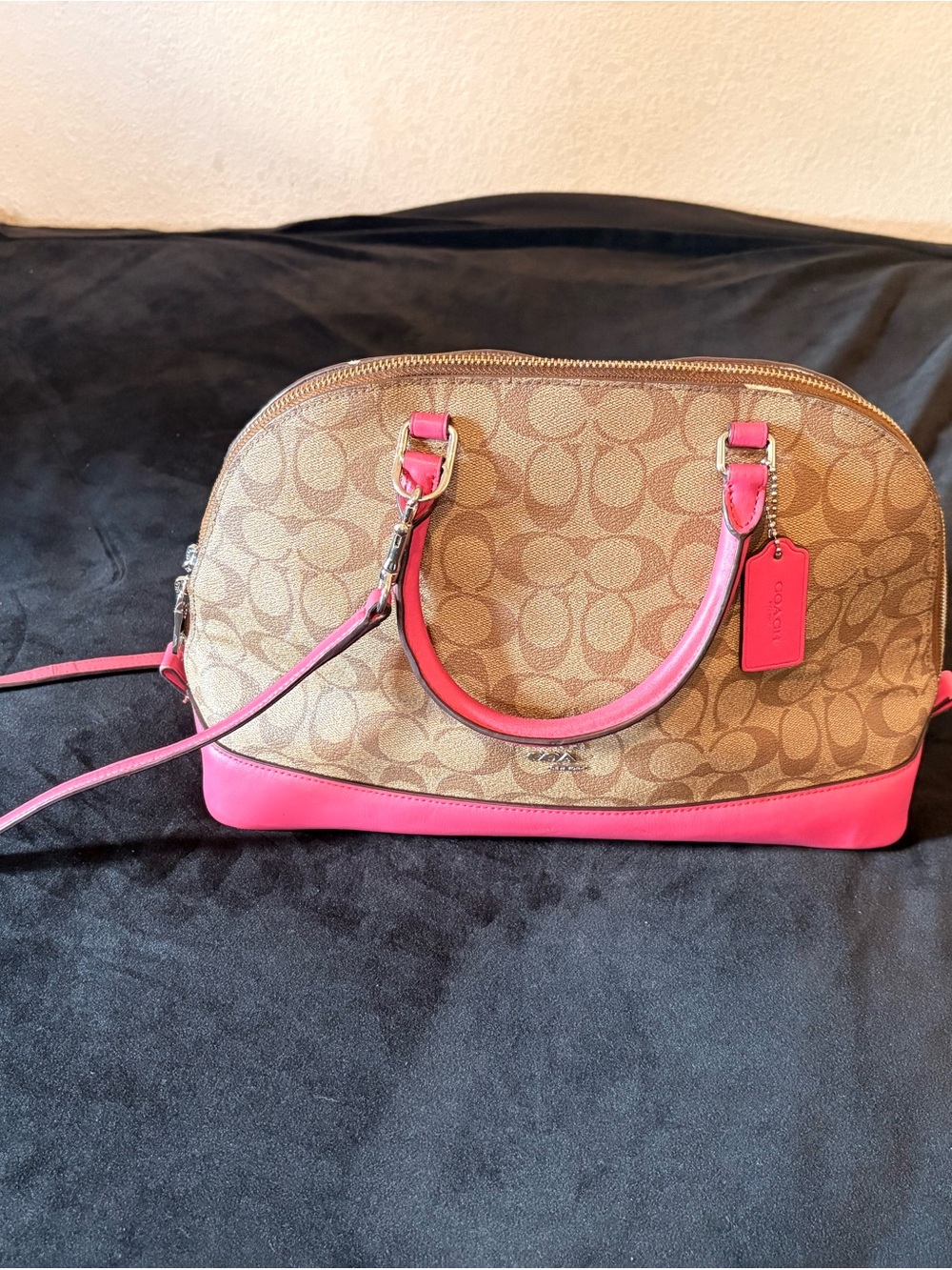 Coach Brown Signature Satchel with Pink Trim